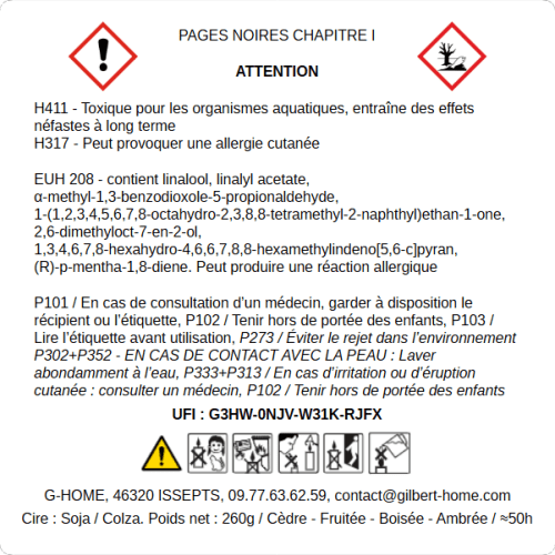 Étiquetage CLP – Pages Noires – Chapitre Illusion – G-HOME