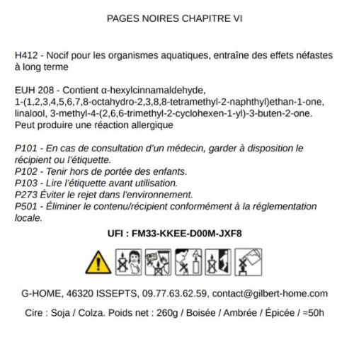 Étiquetage CLP – Pages Noires– Silence – G-HOME