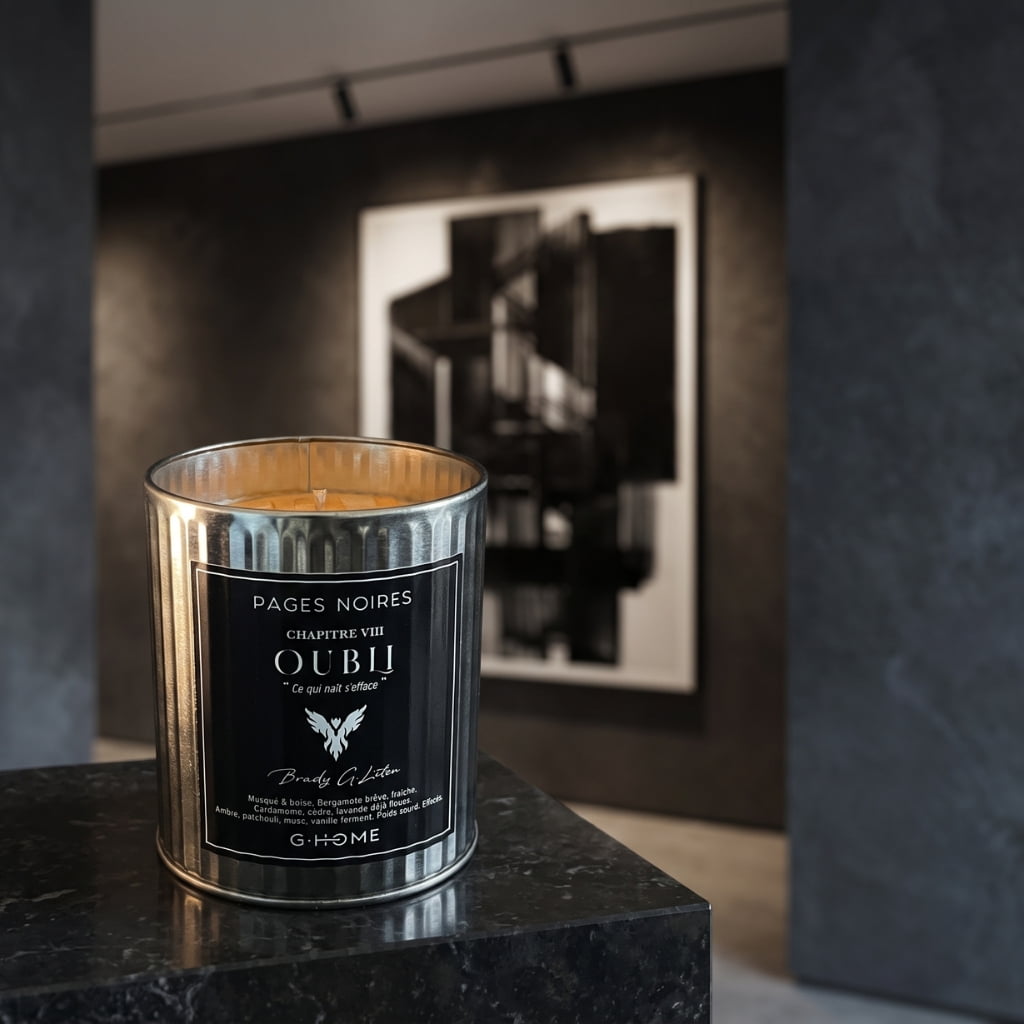 Intérieur contemporain aux murs sombres , évoquant l'atmosphère du chapitre Oubli de la collection Pages Noires.