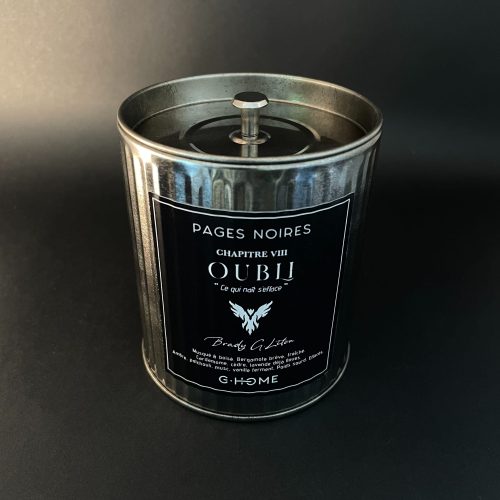 Oubli, bougie artisanale masculine Pages Noires par G-HOME.