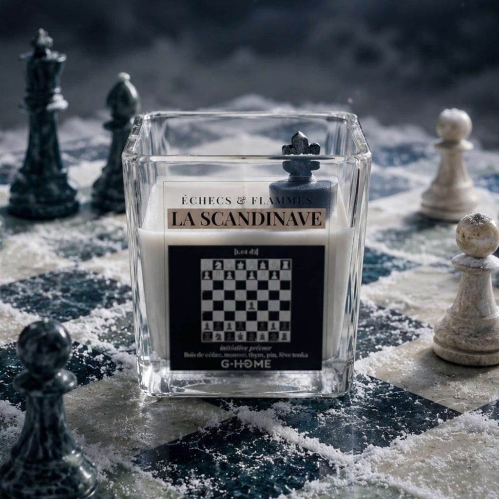 La Scandinave dans une ambiance élégante inspirée des ouvertures d’échecs avec échiquier en marbre dans l’univers G-HOME.