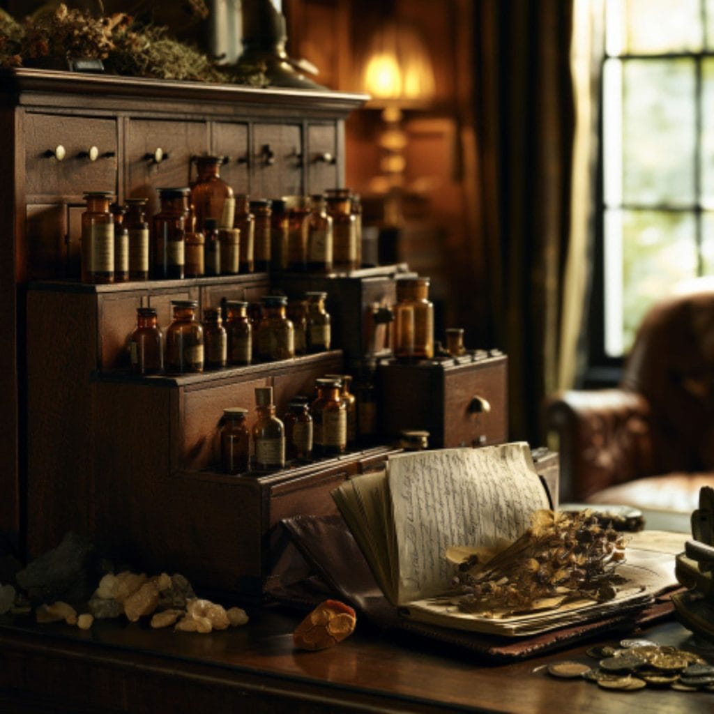 Univers de la collection Essence des Sens avec flacons de parfumerie, carnet de voyage et matières premières évoquant des escales olfactives.