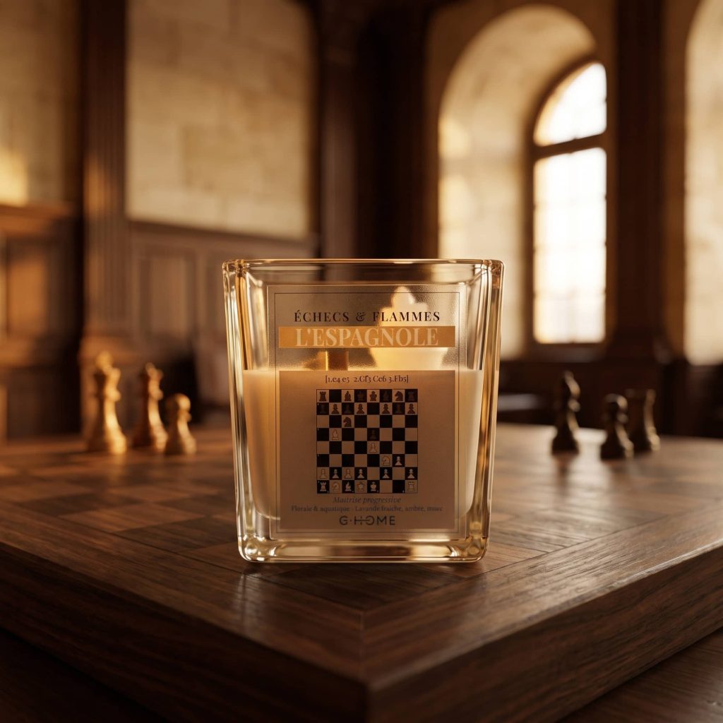 L'Espagnole dans une ambiance élégante inspirée des ouvertures d’échecs avec échiquier en bois dans l’univers G-HOME.
