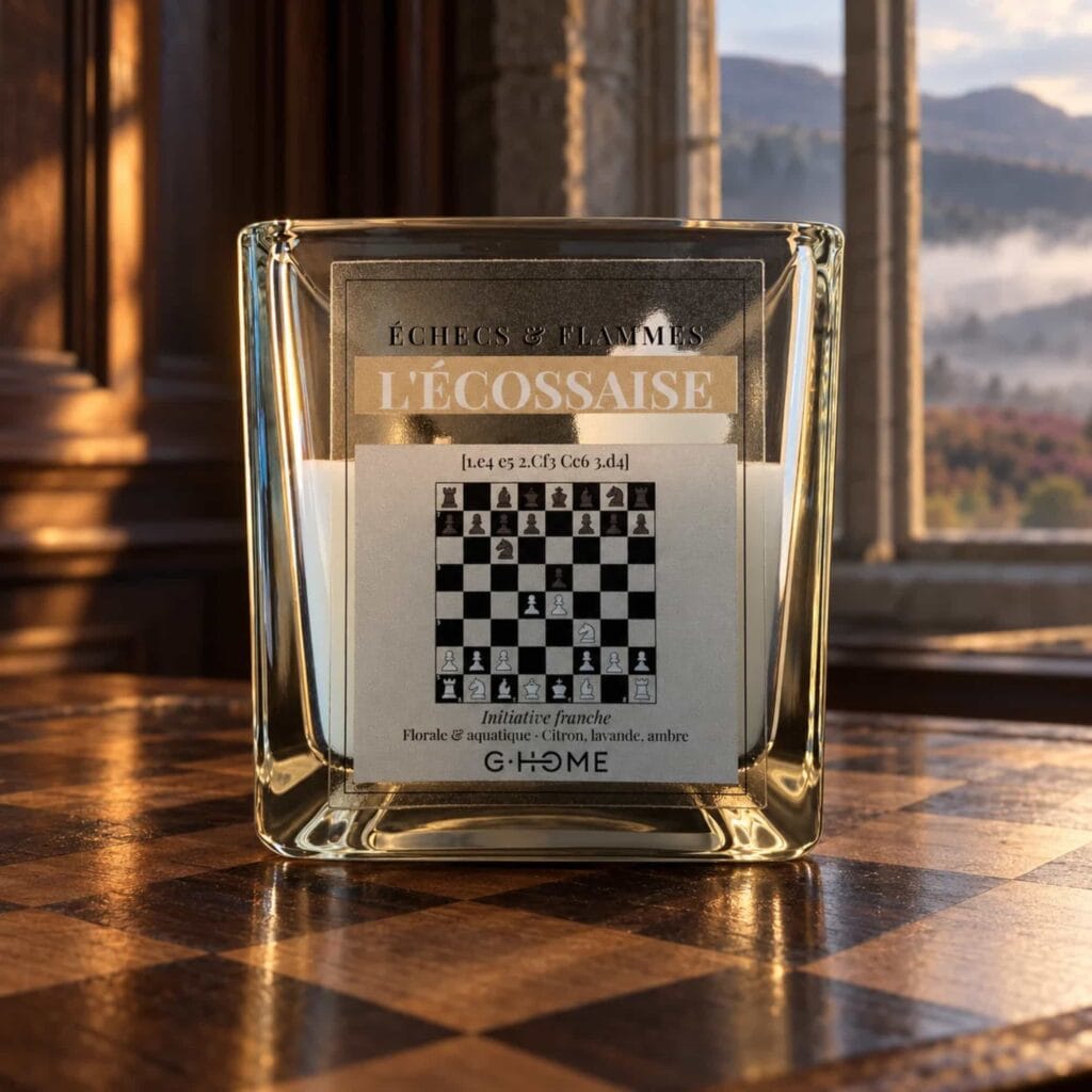 L'Ecossaise dans une ambiance élégante inspirée des ouvertures d’échecs avec échiquier en bois dans l’univers G-HOME.